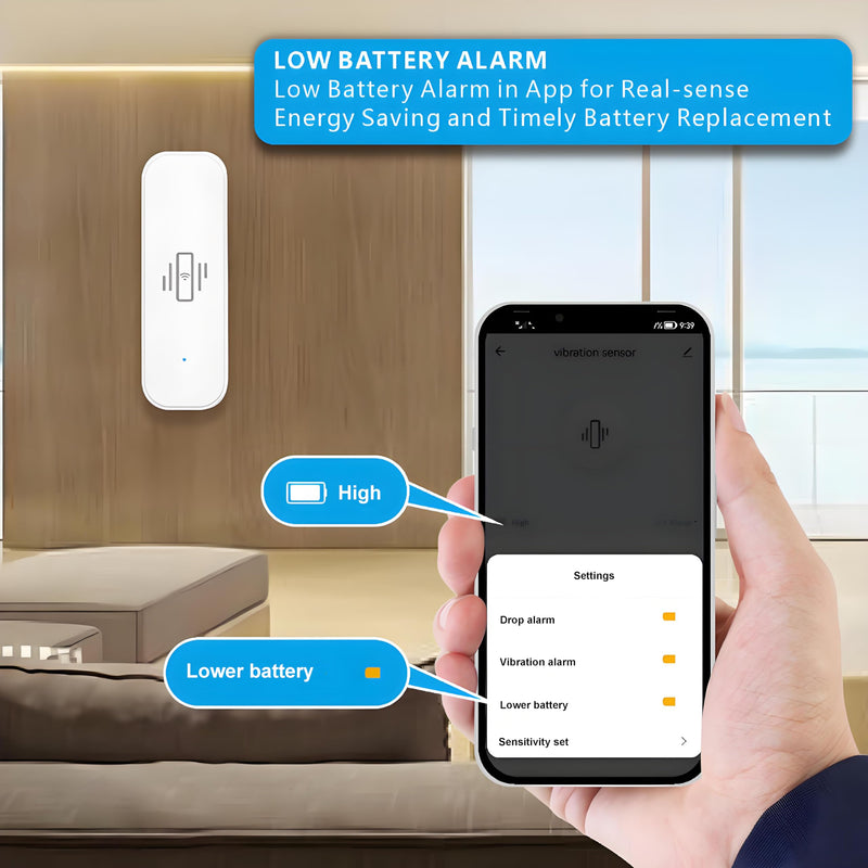 UHPPOTE 2.4GHz WiFi Vibration Sensor Shock Alarm Detector for Door Window Drawer Work with Tuya APP
