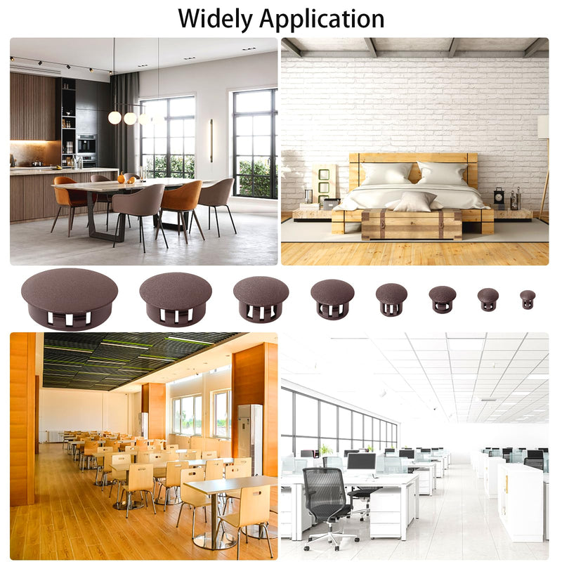 320Pcs 8 Sizes Brown Plugs Hole Plastic Hole Plugs Hole Round Plugs, Plastic Hole Cover Snap in Locking Hole Plugs for Kitchen Cabinet Furniture (3/16“, 1/4“,5/16“, 3/8“,1/2“, 5/8“, 1“, 11/2“)