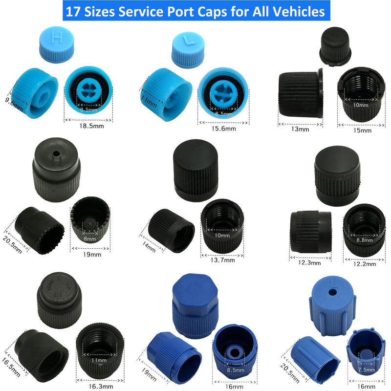 Lucstar 286 PCS Car A/C Caps, R12 R134a Air Conditioning Service System Charging Port Caps, Fuel Pressure Relief Valve Cap, Presta Schrader Valve Cap, AC Low/High Pressure Port Cap Auto Replacement 286PCS