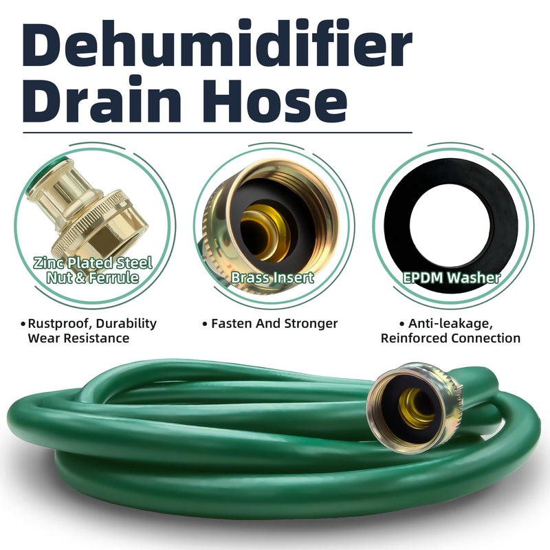 Burst-Proof Dehumidifier Drain Hose – 5 FT Green Rubber, 3/4" FHT, Heavy Duty, Flexible, Leak-Resistant for Efficient Water Drainage,CUPC and NSF-61 Certificated