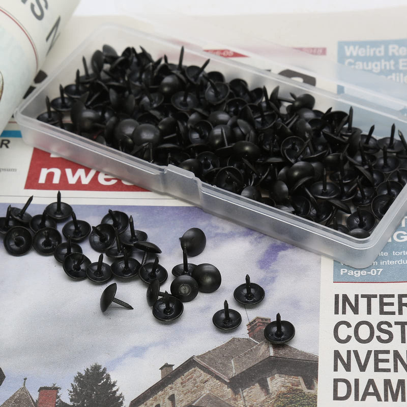 200Pcs Metal Thumb Tacks Round Head Household Upholstery Tacks Black Decorative Furniture Tack Nails for Sofa DIY Pins (9 x 9mm) 1/3 x 1/3 Inch
