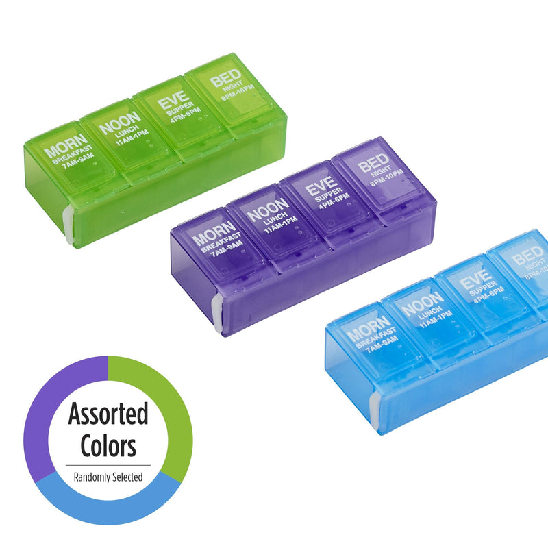 EZY DOSE Daily Pill Planner, Medicine Case, Vitamin Organizer Box, Locking Compartments to Secure Prescription Medication and Prevent Accidental Spilling, 4 Times per Day, Color May Vary, BPA Free Medium