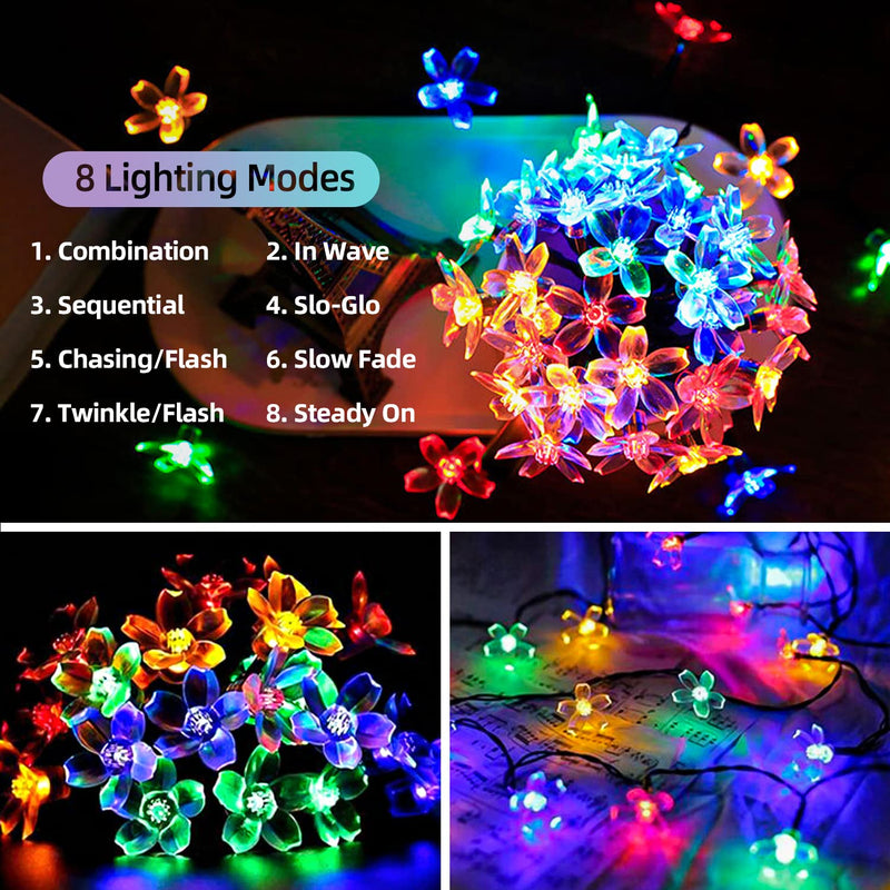 ITICdecor Solar String Flower Lights Outdoor Waterproof 50 LED Fairy Light Decorations for Garden Fence Patio Yard Christmas Tree, Lawn, Party (Multi-Colored) Multicolor