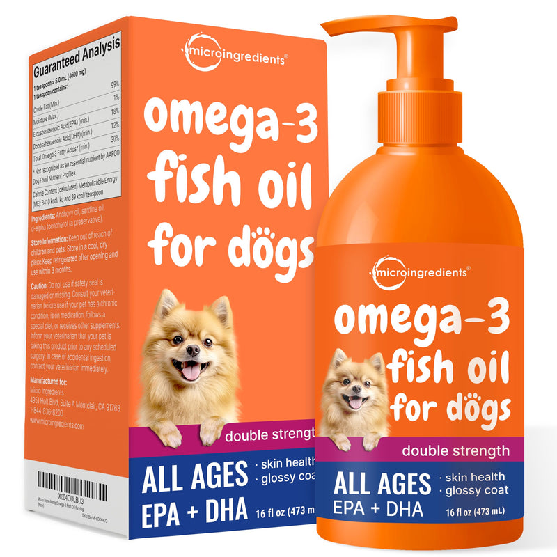 Micro Ingredients Omega-3 Fish Oil for Dogs & Cats, 16 fl oz | Supports Healthy Skin & Shiny Coats* | Liquid EPA & DHA Formula | Wild-Caught Fish Source | Easy-Pump Dispenser | Non-GMO & Pet Friendly