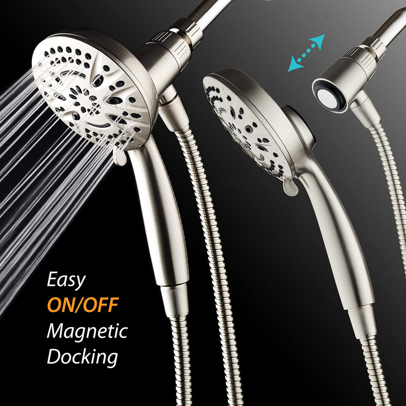 AquaDance New Magnetic Guidance Docking System - High-Pressure 8-setting Handheld Shower Head with Giant 5 inch Face, Magnetic Bracket, Extra-long 72 inch Stainless Steel Hose/All Nickel Finish All Nickel
