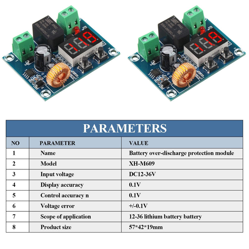 Weewooday DC 12V-36V Voltage Protection Module Digital Low Voltage Protector Disconnect Switch Over Discharge Protection Module Output 6-60V, Low Power Disconnection (2 Pieces) 2