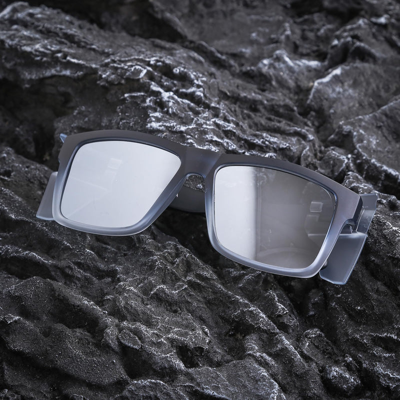 ANSI Z87 Safety Sunglasses UV400 Polarized Removable Side Shields Durable Protective Eyewear Construction Matte Blue Silvery Mirror