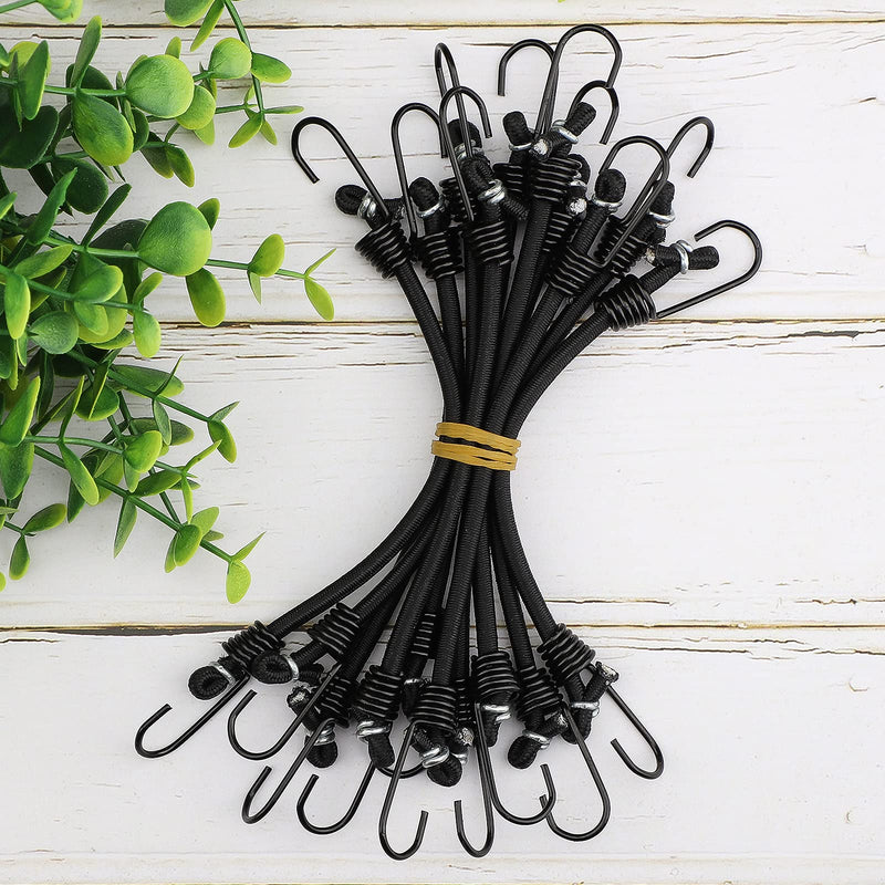 Small Bungee Cords with Hooks - 6 Inch Mini Black Bungee Cords, 10 Pcs