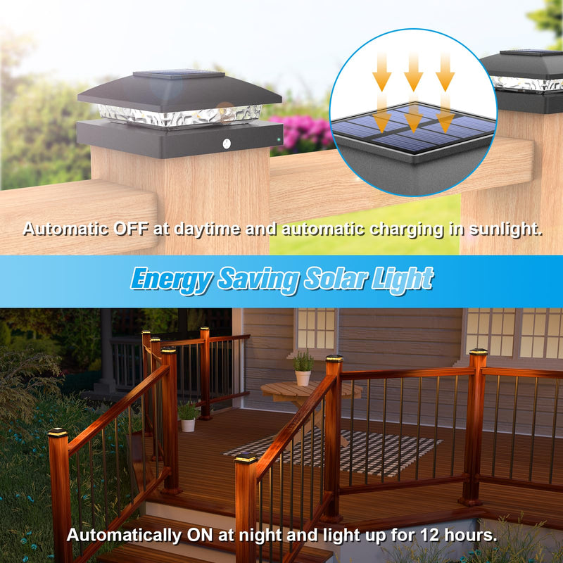 VOLISUN 4x4 Solar Post Cap Light 6pack,Solar Fence - Cap Lights Outdoor Waterproof for Wooden/Vinyl Post,Black Deck Post Cap Light Solar Powered with Warm White for Garden/Patio/Porch Black 6 Pack