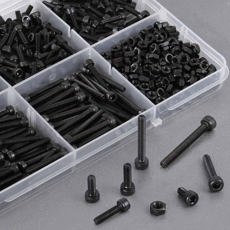 440Pcs M3 Screws Kit for 3D Printer DIY,220Pcs M3 Screw (6-25mm),220Pcs M3 Nut,Hex Socket Head Cap Small Metric Bolts Nuts Assortment,12.9 Grade Alloy Steel,Black Oxide, M3x6/8/10/12/16/20/25mm