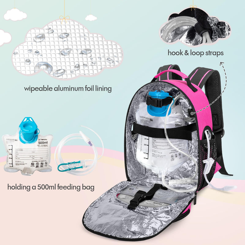LUXJA Feeding Tube Backpack for G Tube, J Tube and GJ Tube, Feeding Tube Bag Fits 500ml Feeding Bag and Enteral Feeding Pump (Compatible with EnteraLite Infinity and Kangaroo Joey), Rose Red