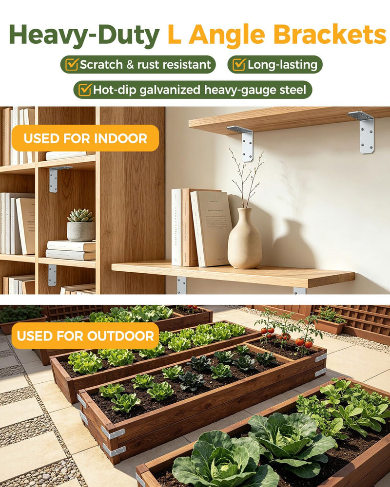 Angle Bracket 3x3x1.2 Inch L Brackets for Wood, Reinforce Sagging Bookcase, Workbench, Bed, Chair, Shelf, Garden Beds, Fence, Corner Brace – Indoor/Outdoor Builders (Galvanized-8PCS) Galvanized-8PCS