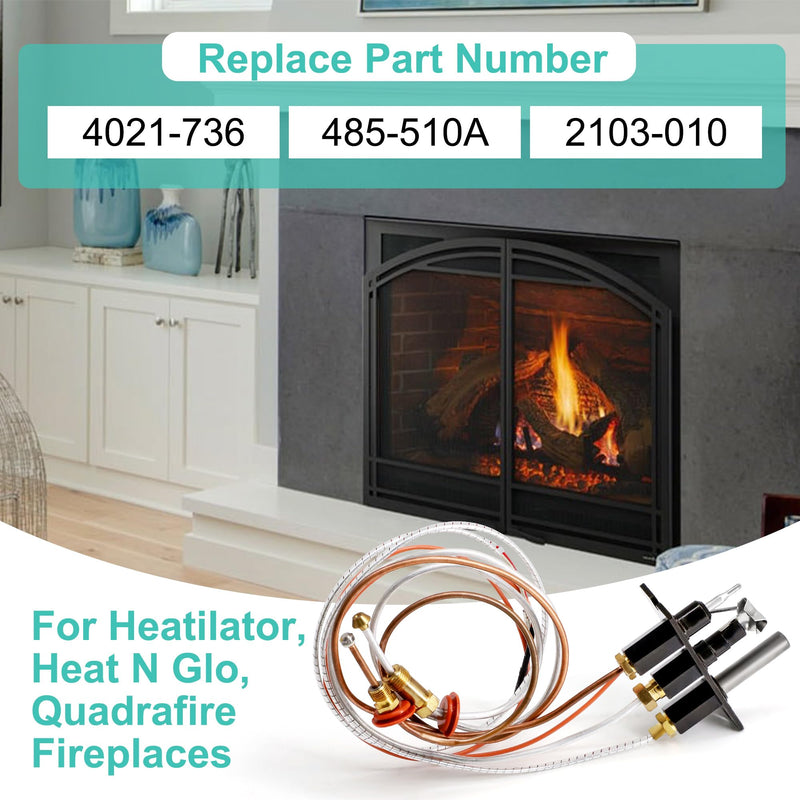 4021-736 Natural Gas Pilot Assembly for Heatilator, Heat N Glo, Quadrafire Fireplaces, 485-510A, 2103-010 Pilot Assembly Gas Fireplace Replacement Parts with Thermocouple Thermopile 4021-736 Natural Gas