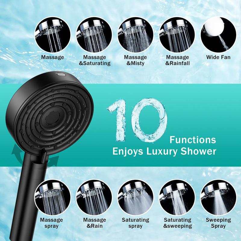 Round ladder-style ten-level showerhead (black) Black