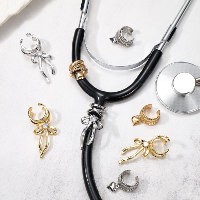 2 Pcs Brass Heart Stethoscope Charms for Nurses Personalized Cubic Zirconia Stethoscope Charm Love Heart Gifts for Nurse Graduates Doctor Surgeons and Medical Assistant(Gold) Gold Heart