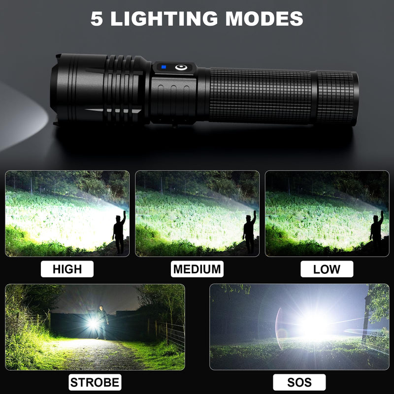 3Pack Flashlights High Lumens Rechargeable, 99000 Lumens Super Bright Led Flashlight with 5 Modes & Waterproof, Powerful Handheld Flashlights for Home Camping Emergencies