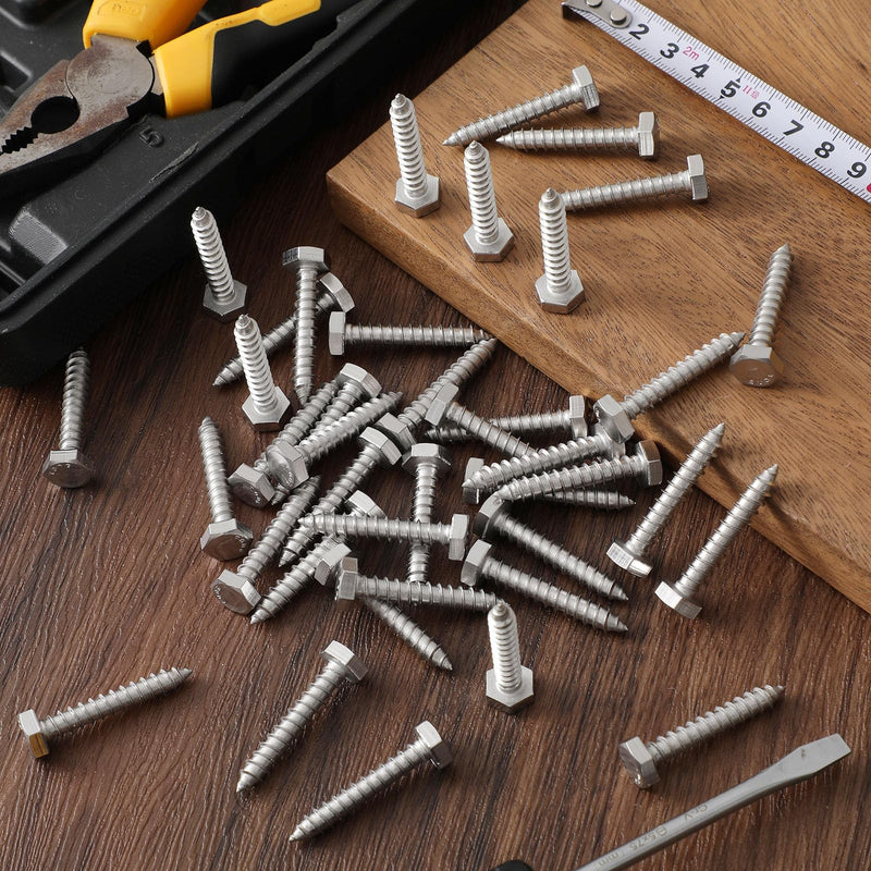 Zonon 50 Pcs 1/4" x 1-1/2" Hex Head Lag Screws 304 Stainless Steel Lag Bolts Heavy Duty Lag Screws Hexagon Head Wood Screws 1/4" X 1-1/2"