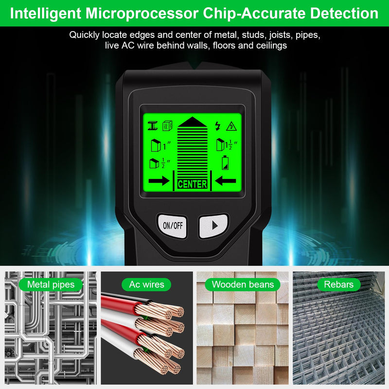 Stud Finder Wall Scanner - 5 in 1 Stud Finder Tool w/Smart Chip and HD LCD Display, Stud Detector Beam Finders for the Center and Edge of Wood AC Wire Metal Studs Joist Pipe (black Seaweed)