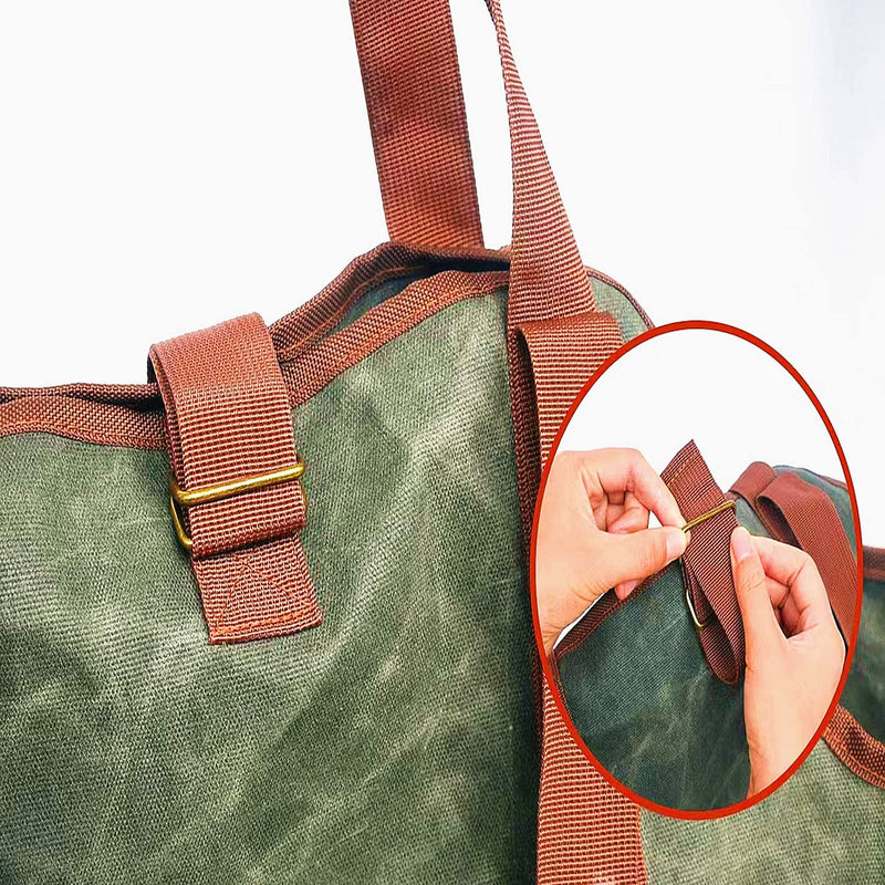Green Leather Indoor Fireplace Log Holder - Wood Carrier for Firewood Rack & Tote Green