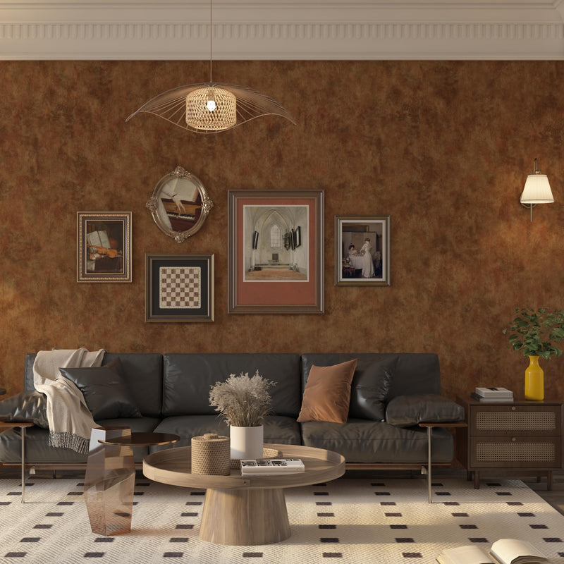 BAYYA Wall Paper Peel and Stick Modern Mid Century Modern Wallpaper Gold/Orange/Brown Industrial Concrete Cement Wallpaper 16"x197" Rust Metallic Contact Paper for Bedroom Bathroom Living Room Walls 16" x 197"
