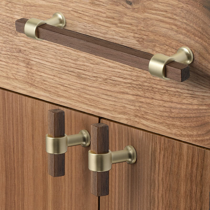（6 Pack Walnut Wooden Drawer Pulls Beech Wood Drawer Handles Wood Hardware for Cabinets Dressers Wood Cabinet knobs Wooden knobs for cabinets and Drawers 6 Walnut -k
