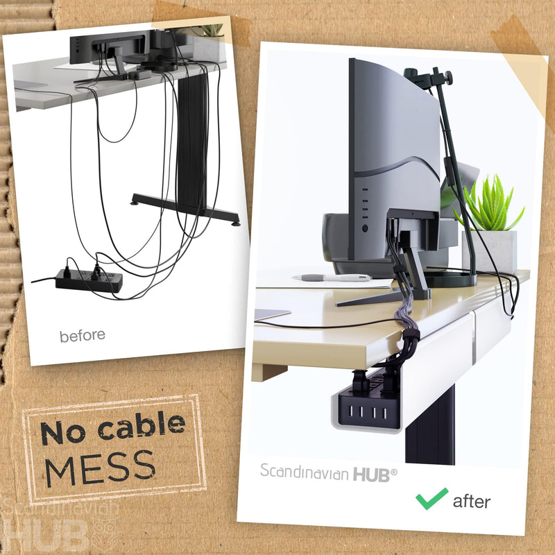 No-Screw Under Desk Cable Management Tray - Self-Adhesive Installation, Cord Management, Cable Tray, Under Desk Wire Organizer - White Set of 2 2pcs Self Adhesive