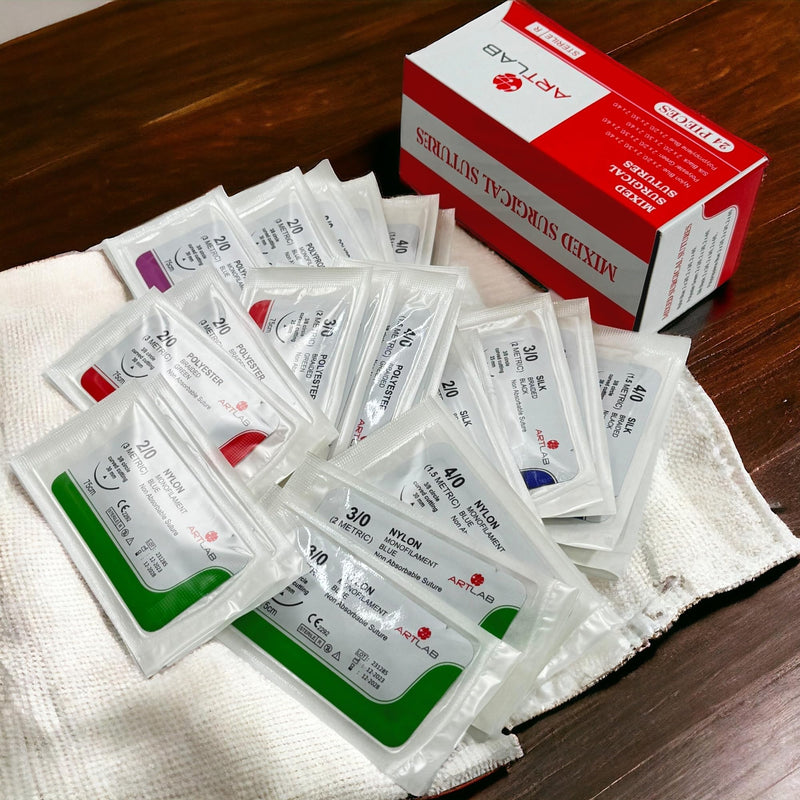 ArtLab-Mixed Practice Sutures -Sutures Thread W/Needle (Mixed 2/0,3/0,4/0)-for Medical,Nursing,and Veterinary Students Suture Training Suture Kit Companion Demonstration and Education Use Only-24/pk