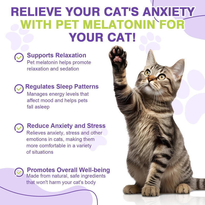 Cat Melatonin, Melatonin for Cats, Cat Tranquilizer to Anxiety Relief for Feline and Stressful Emotions in Kitten, Cats Sleep Aid to Promote Relaxation and Entry into Sleep in Kitten 120 ml