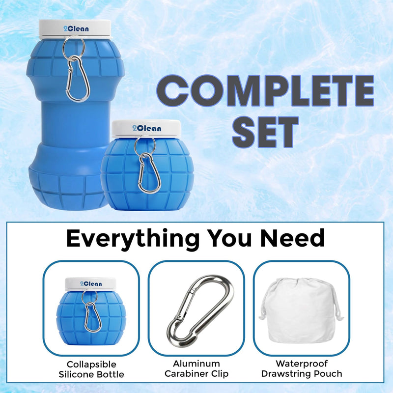 2Clean Portable Bidet Travel Handheld Compact - Collapsible & Expandable Sprayer for Women, Pressure Camp Size Companion, Handy Toilet Hygiene Water Spray, Personal Held Cleansing Tool - 550ml (Blue) Blue
