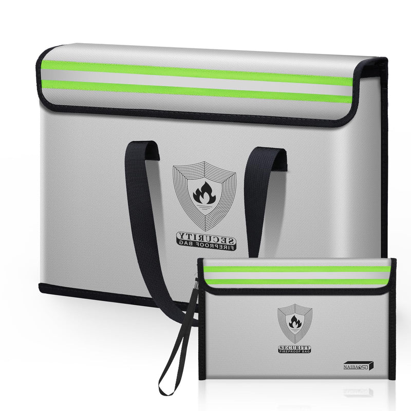 fireproof document pouch (16" x 12" x 5") silicone coated, combination lock office out bag, fireproof money pouch (8.75" x 6.0") for cash, coins, credit cards, passport and other valuables