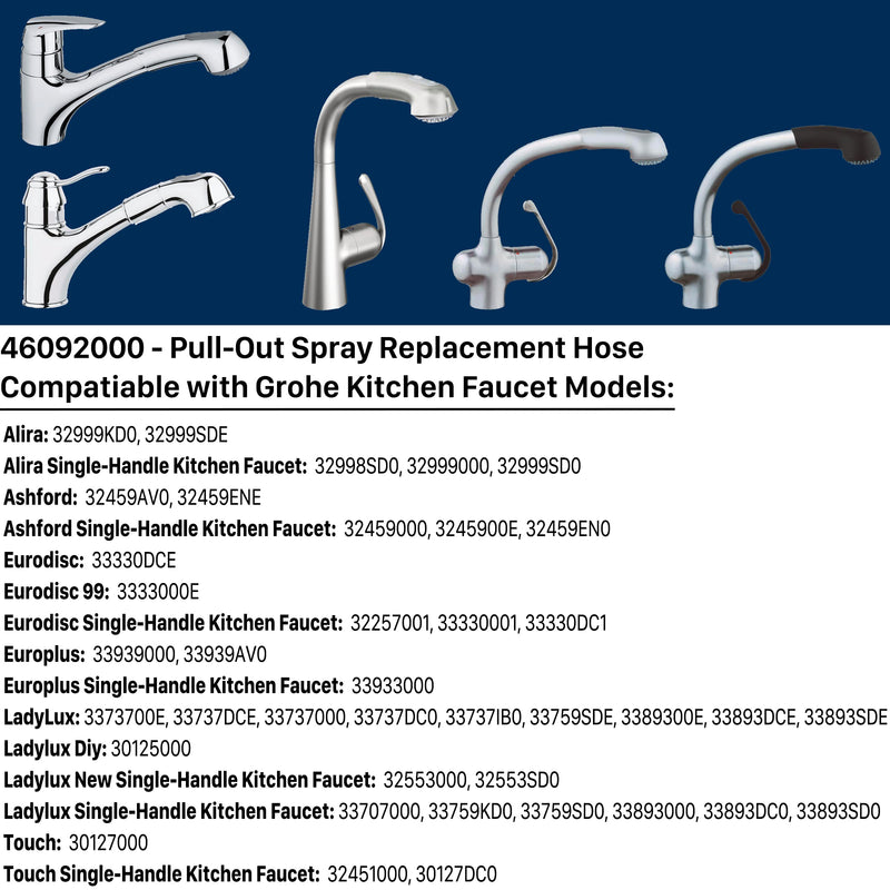 46092000 46174000 Kitchen Faucet Hose Replacement Parts, Pull-Out Spray Replacement Hose for Grohe Ladylux Replacement Parts, Alira Sink Faucet Hose By Awelife, 59-inch Starlight Chrome Finish 46092000