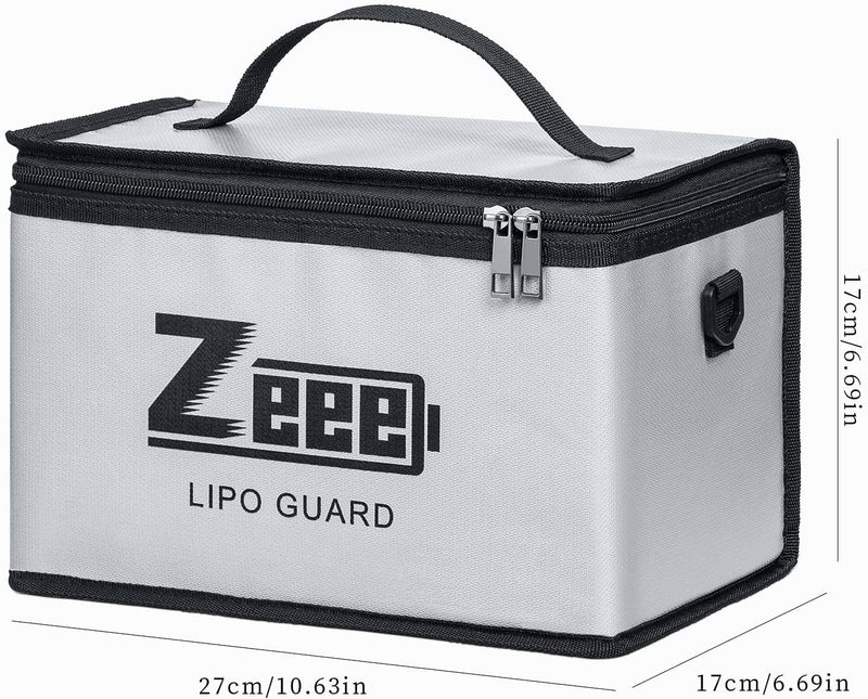 Zeee Lipo Safe Bag Battery Fireproof Large Capacity Storage Guard Battery Safey Pouch for Storage Charging - 10 Cell Adjustable(10.6x6.7x6.7in)