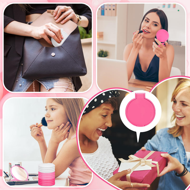 Weysat 48 Pcs Compact Mirror Bulk Gifts Pink White Mini Folding Pocket Mirror Portable Small Round Travel for Women Makeup Goodie Bag Purse Wedding Mothers Valentines Party Favors White, Pink, Rose Red