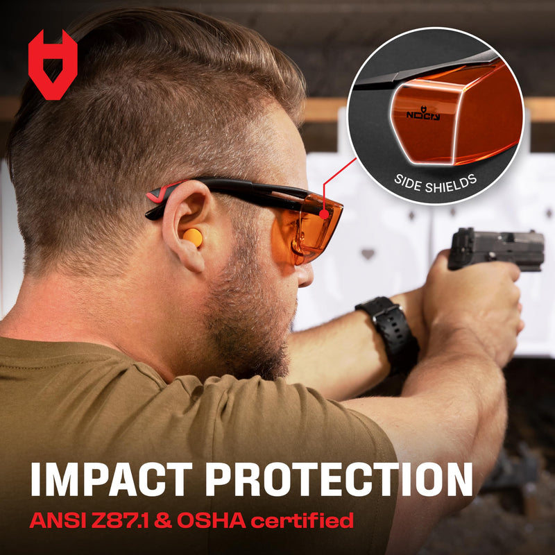 NoCry Blue Light Blocking Safety Glasses Over Eyeglasses with 100% UV Protection — UV Light Protection with Anti-Fog & Anti-Scratch Lenses; ANSI Z87.1 Certified — Adjustable Temples with Anti-Slip Tip Orange Lens (Anti-blue Light)