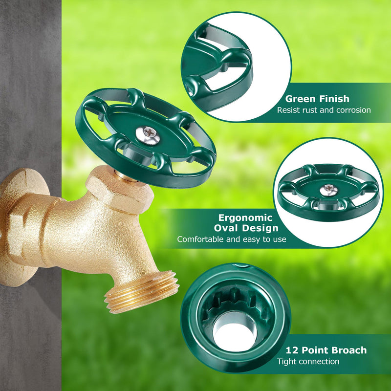 Dreyoo 2 Pack Outdoor Faucet Handles, Oval Spigot Handles Compatible with Arrowhead PK1290, 12 Point Faucet Knob for Outside Hose Bibb, Garden Valves and Frost Proof Wall Hydrants (Green) Green