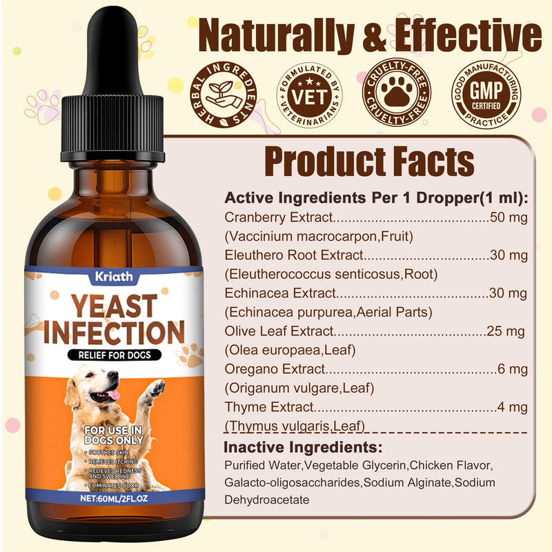 Yeast Infection Treatment for Dogs | Dog Ear Yeast Infection Treatment, Soothes Skin, Relieves Itching, Reduces Redness and Swelling, Eliminates Odors, 60ml Bacon Flavor 1PCS
