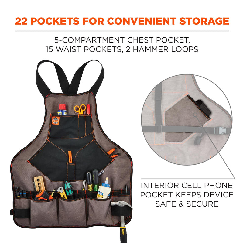 Ergodyne - 13694 Arsenal 5704 Torso Length Work Tool Apron, 22-Pockets, Gray