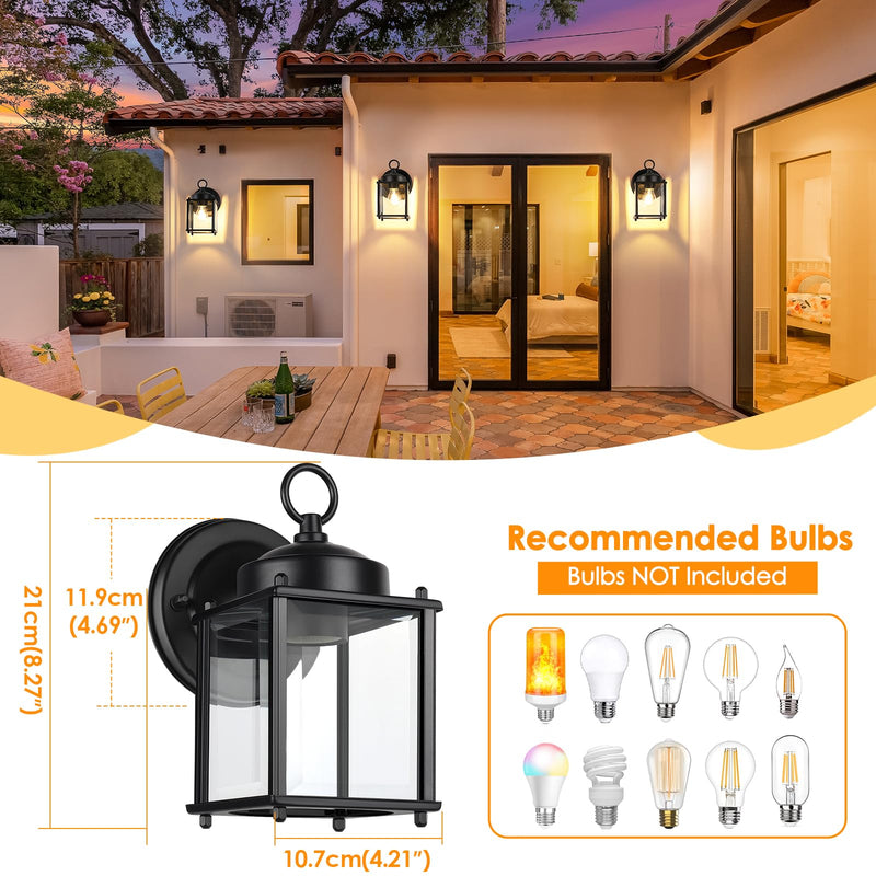 Outdoor Wall Lantern, Exterior Waterproof Wall Sconce Light Fixtures, Black Front Door Wall Lighting with Clear Beveled Glass Shade, 2 Pack 8.27 inch