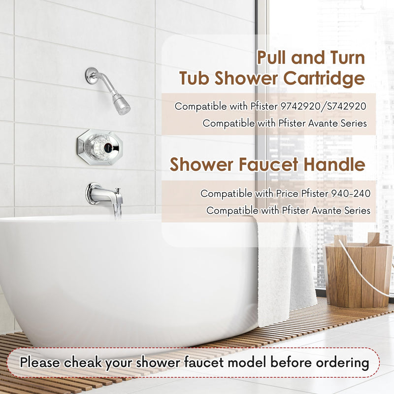 Shower Cartridge and Handle Replacement, Compatible with 9742920 S742920 and 940-240, Compatible with Pfister Avante Series Single Handle Lavatory, Tub and Shower Faucets(Plastic Stem) Plastic Stem