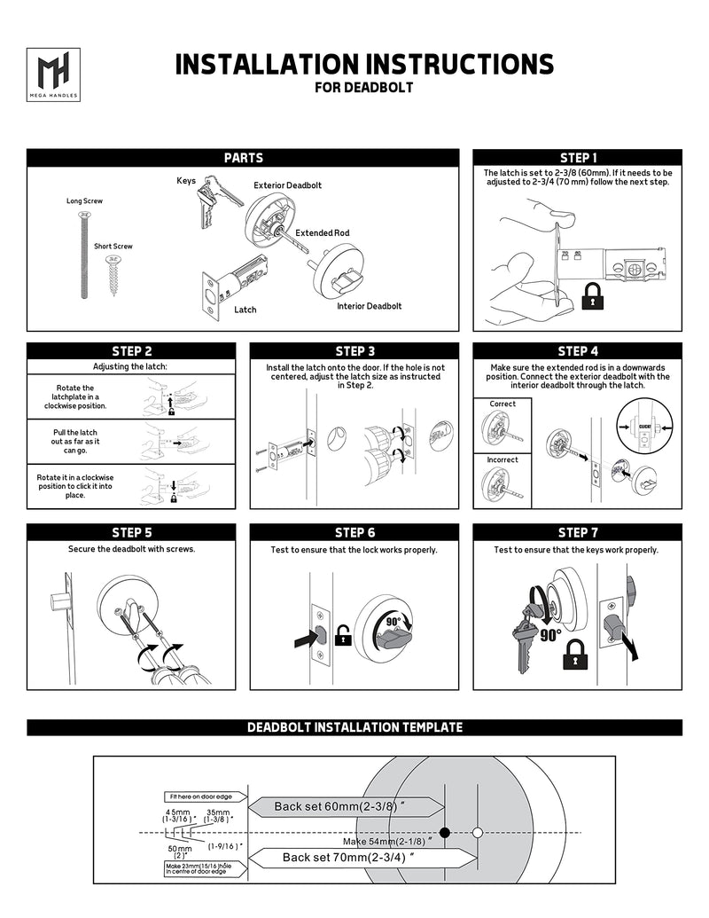Mega Handles - Ronn Entrance Deadbolt I Deadbolt for Entry Lever Door Handle - Heavy Duty Round Lock for Left or Right-Handed Doors - Interior/Exterior - Matte Black 1