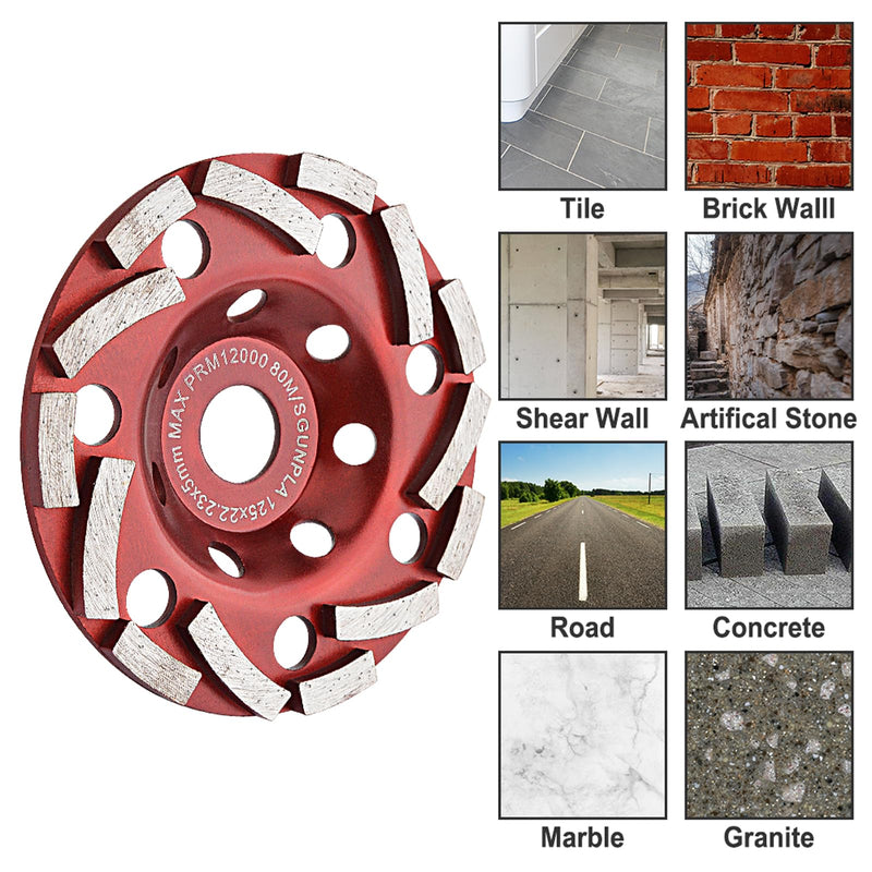 Diamond Grinding Cup Wheel 5 inch for Angle Grinder, Polishing and Cleaning Concrete, Granite, Stone, Marble, Cement, Masonry, Rock 5-Inch