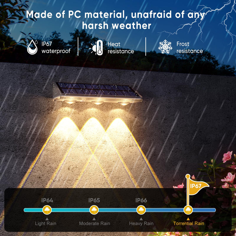 YiLaie Solar Fence Lights Outdoor-IP67 Waterproof 3000K/4500K/6500K,High Brightness LED Fence Lights Solar Powered,Solar Wall Light for Outside Backyard/Railing/Step/Patio/Stair Railings/Pool 6Pack 3000K/6500K/4500K