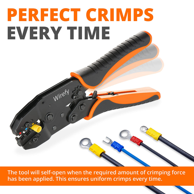 Wirefy Crimping Tool For Insulated Electrical Connectors - Ratcheting Wire Crimper Tool - Crimping Pliers - Ratchet Terminal Crimper - Wire Crimping Tool | Crimper Tool Electrical and Crimp Tool For Insulated Nylon Connectors