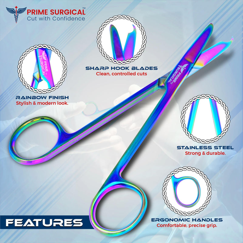 Suture Stitch Scissors 5” (13 cm) Straight – German Steel, Rainbow Titanium Coating, Delicate Hook Tip for Precision Ideal Suture Removal kit, First Aid, Hospitals, EMS & Veterinary Use