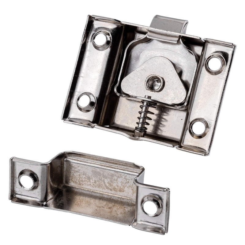 Large Stamped Nickel Plated Cabinet Door Latch - 2 1/8" × 2 1/8" - Spring Loaded Cupboard Door Latch with Oval Turn - Vintage Cabinet Hardware | UA-140-LPN (1)