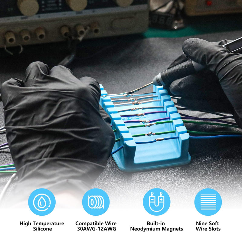 Recoil SWSL 9 Slots Silicone Wire Harness Soldering Holder Wire Leads Clamp Stand with Neo Magnets Base, Holds 30AWG to 12AWG Wires, High Temperature Silicone