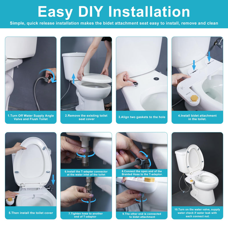 Bidet Attachments for Toilet Seat,Non-Electric Cold Wash Bidet,Adjustable Water Pressure&Spray Angle for Front&Rear Wash,Self-Cleaning Nozzle,Fits Elongated&Round Toilet,Bamboo Knob