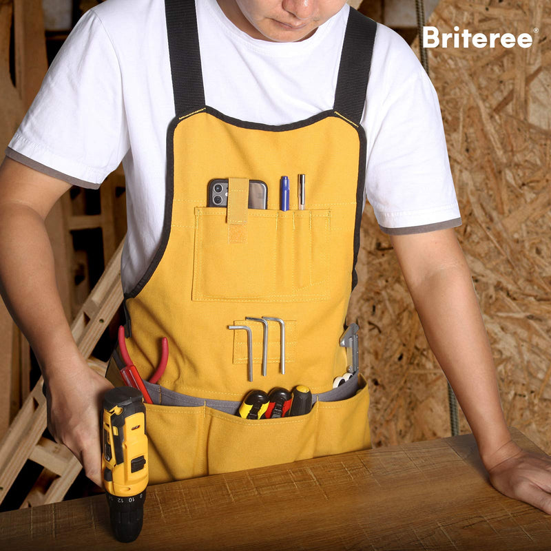 Work Tool Apron for Men and Women, Torso Length with 21 Tool Pockets, Durable Canvas Apron, DIY Enthusiasts Yellow