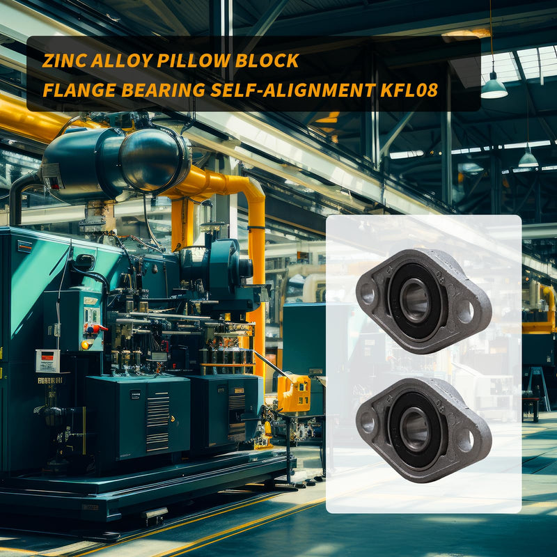 Pillow Block Bearing 4Pcs 8mm/0.31" ID Silver Zinc Alloy Pillow Block Flange Bearing Self-Alignment KFL08