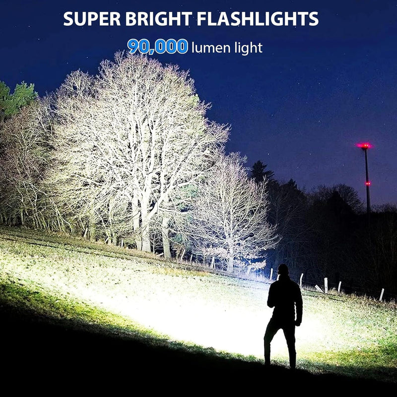 3 Pack Rechargeable Flashlight High Lumens, 99,000 Lumens Super Bright LED Flashlights with Adjustable Focus, 5 Modes, IPX7 Waterproof Powerful Flashlight for Camping, Hiking, Home